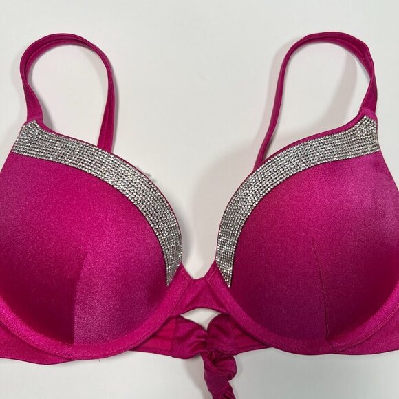 Victoria Secret 36B M VERY SEXY Push Up Bikini Top Set Shine Strap Berry Blush - Picture 5 of 10